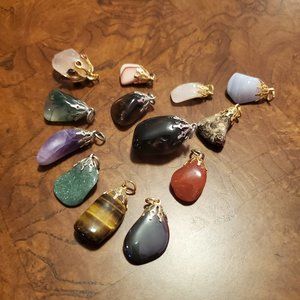 Lot of 13 Vintage Tumbled Semi-Precious Stone Pendants